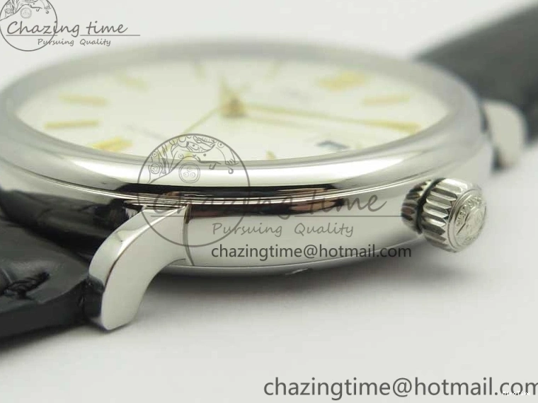 MIROTIME 0106 Affordable Portofino IW356501 SS V3 MK 1:1 Best Edition White Dial Gold Markers On Black Leather Strap MIYOTA 7196